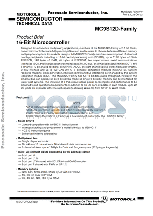 MC9S12D datasheet - 16-Bit Microcontroller