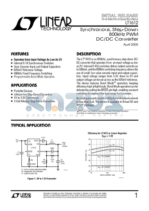LT1612 datasheet - Synchronous, Step-Down 800kHz PWM DC/DC Converter
