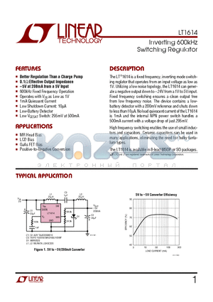 LT1614 datasheet - Inverting 600kHz Switching Regulator