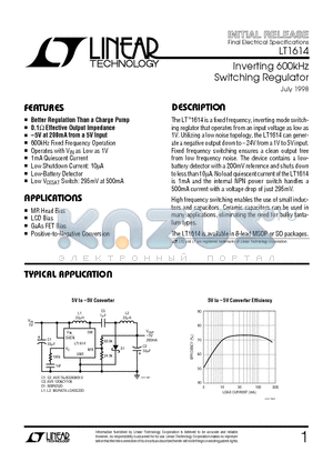 LT1614CMS8 datasheet - Inverting 600kHz Switching Regulator