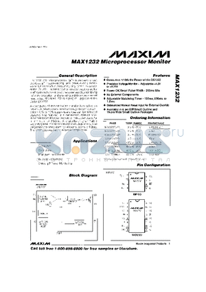 MAX1232MJA datasheet - MAX 1232 Microprocessor Monitor