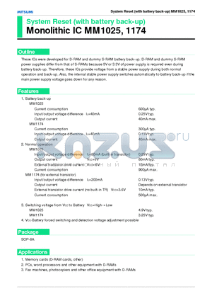 MM1174 datasheet - System Reset (with battery back-up) Monolithic IC