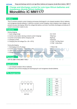 MM1177BF datasheet - Charge and discharge control for coin-type lithium batteries and manganese dioxide lithium batteries