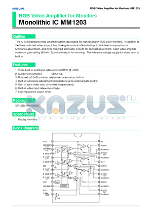 MM1203 datasheet - RGB Video Amplifier for Monitors Monolithic IC