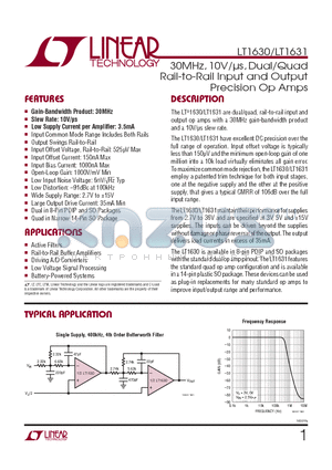 LT1630IN8PBF datasheet - 30MHz, 10V/ls, Dual/Quad Rail-to-Rail Input and Output Precision Op Amps