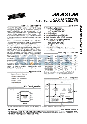 MAX1240 datasheet - 2.7V, Low-Power, 12-Bit Serial ADCs in 8-Pin SO