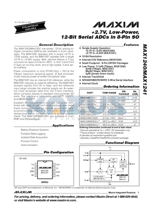 MAX1240ACSA+ datasheet - 2.7V, Low-Power, 12-Bit Serial ADCs in 8-Pin SO