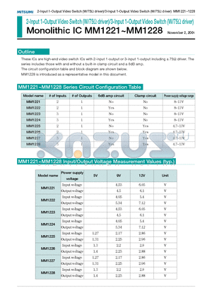 MM1221 datasheet - 2-Input 1-Output Video Switch (W/75OHM driver)/3-Input 1-Output Video Switch (W/75OHM driver)