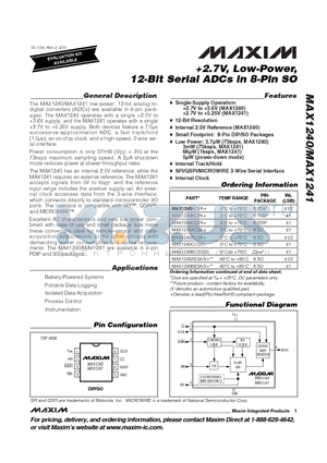 MAX1240AMJA+ datasheet - 2.7V, Low-Power, 12-Bit Serial ADCs in 8-Pin SO