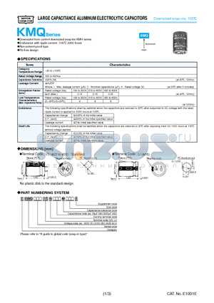EKMQ3B1VSN391MA25S datasheet - LARGE CAPACITANCE ALUMINUM ELECTROLYTIC CAPACITORS