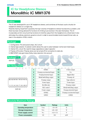 MM1376 datasheet - IC for Headphone Stereos