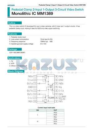 MM1389 datasheet - Pedestal Clamp 2-Input 1-Output 3-Circuit Video Switch