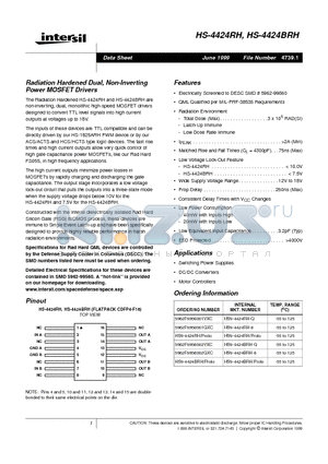 HS9-4424BRH datasheet - Radiation Hardened Dual, Non-Inverting Power MOSFET Drivers