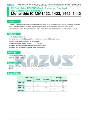 MM1423 datasheet - AV Switch for I2C BUS Control, 4-input, 3-output and Canal Plus Compatible