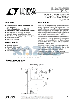 LT1641CS8 datasheet - Positive High Voltage Hot Swap Controller