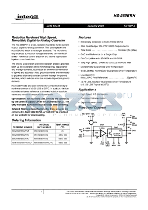 HS9-565BRH/PROTO datasheet - Radiation Hardened High Speed, Monolithic Digital-to-Analog Converter