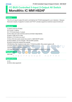 MM1492 datasheet - I2C BUS Controlled 5-Input 2-Output AV Switch