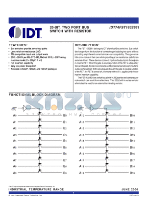 IDT74FST1632861PVG datasheet - 20-BIT, TWO PORT BUS SWITCH WITH RESISTOR