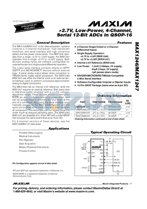 MAX1246AMJE datasheet - 2.7V, Low-Power, 4-Channel, Serial 12-Bit ADCs in QSOP-16