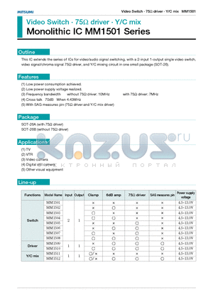 MM1501 datasheet - Video Switch g 75 driver g Y/C mix