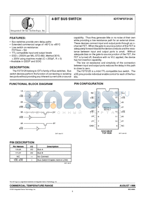 IDT74FST3125 datasheet - 4-BIT BUS SWITCH