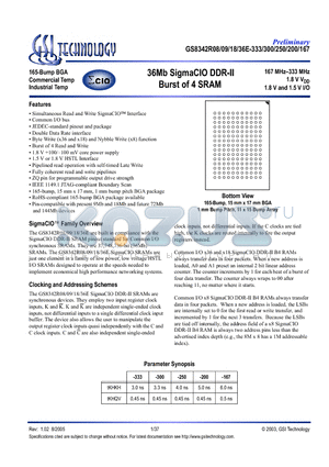 GS8342R09GE-300I datasheet - 36Mb SigmaCIO DDR-II Burst of 4 SRAM