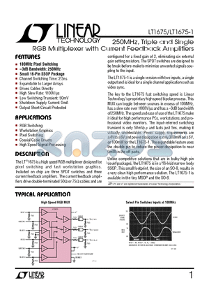 LT1675-1 datasheet - 250MHz, Triple and Single RGB Multiplexer with Current Feedback Amplifiers