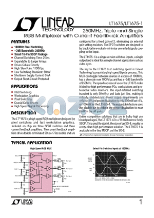 LT1675CGN datasheet - 250MHz, Triple and Single RGB Multiplexer with Current Feedback Amplifiers