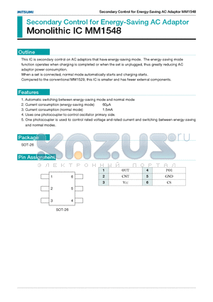 MM1548 datasheet - Secondary Control for Energy-Saving AC Adaptor Monolithic IC