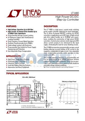 LT1680 datasheet - High Power DC/DC Step-Up Controller