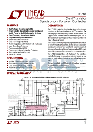 LT1681 datasheet - Dual Transistor Synchronous Forward Controller