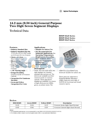 HDSP-521G datasheet - 14.2 mm (0.56 inch) General Purpose Two Digit Seven Segment Displays