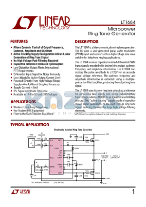 LT1684CN datasheet - Micropower Ring Tone Generator