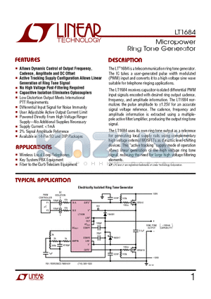 LT1684IN datasheet - Micropower Ring Tone Generator