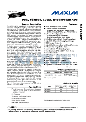 MAX12527ETK datasheet - Dual, 65Msps, 12-Bit, IF/Baseband ADC