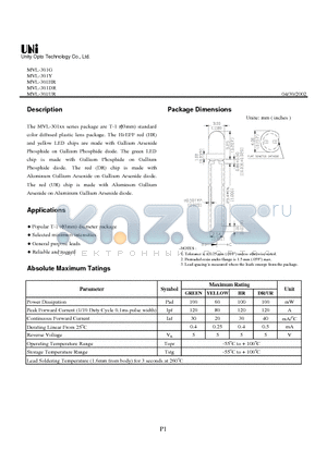 MVL-301HR datasheet - Standard color diffused plastic lens