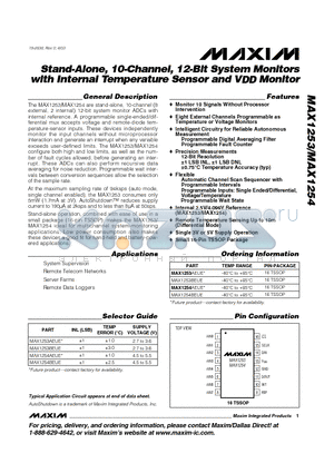 MAX1254 datasheet - Stand-Alone, 10-Channel, 12-Bit System Monitors with Internal Temperature Sensor and VDD Monitor