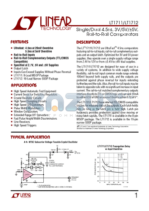 LT1712IGN datasheet - Single/Dual 4.5ns, 3V/5V, Rail-to-Rail Comparators