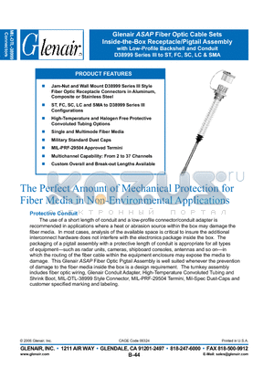 FO1005P-S7-1 datasheet - Fiber Optic Cable Sets Inside-the-Box Receptacle/Pigtail Assembly