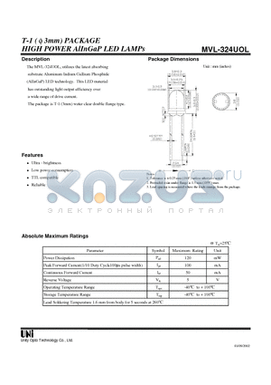 MVL-324UOL datasheet - HIGH POWER AlInGaP LED LAMPs