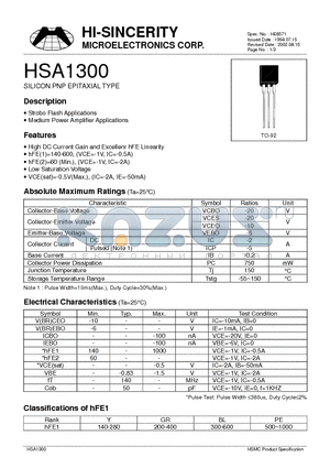 HSA1300 datasheet - SILICON PNP EPITAXIAL TYPE