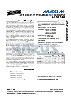 MAX125CEAX datasheet - 2x4-Channel, Simultaneous-Sampling 14-Bit DAS