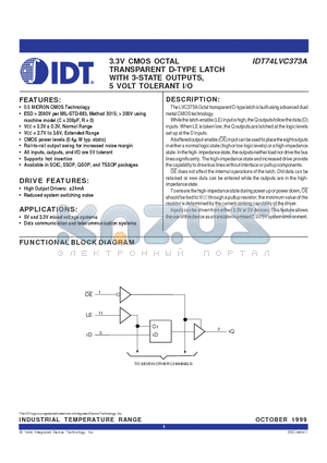 IDT74LVC373A datasheet - 3.3V CMOS OCTAL TRANSPARENT D-TYPE LATCH WITH 3-STATE OUTPUTS, 5 VOLT TOLERANT I/O