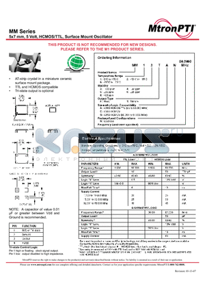 MM18FAN datasheet - 5x7 mm, 5 Volt, HCMOS/TTL, Surface Mount Oscillator