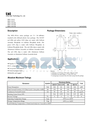 MVL-501Y datasheet - Standard color diffused plastic lens