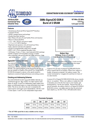 GS8342T09E-333I datasheet - 36Mb SigmaCIO DDR-II Burst of 2 SRAM