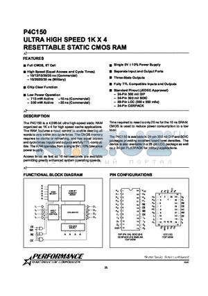 P4C150-10SC datasheet - ULTRA HIGH SPEED 1K X 4 RESETTABLE STATIC CMOS RAM