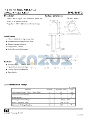 MVL-504TG datasheet - SOLID STATE LAMP