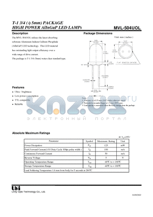 MVL-504UOL datasheet - HIGH POWER AlInGaP LED LAMPs