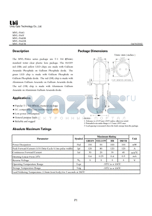 MVL-504Y datasheet - Standard water clear plastic lens